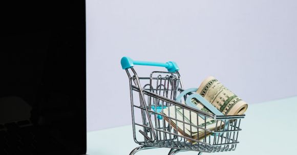 Online Shopping Guide - Shopping Cart with Money on Top of a Laptop